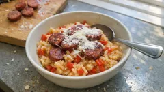 Risotto crémeux aux poivrons rouges et chorizo : le plat unique qui réchauffe