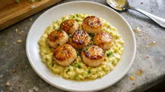 Noix de Saint-Jacques dorées sur fondue de poireaux au curry : une entrée chic et simple