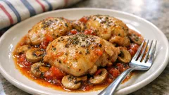 Cuisses de poulet au four version légère : tomates, champignons et herbes de Provence
