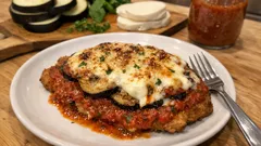 Escalope de veau à la parmigiana : gratinée au four, mozza fondante et sauce tomate