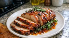 Rôti de porc au miel au four : laqué et moelleux grâce à un arrosage régulier