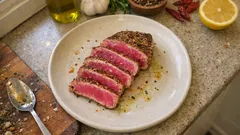 Steak de thon rouge mariné au barbecue : saisi juste comme il faut, cœur rosé