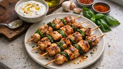 Brochettes de poulet à la plancha : marinade au yaourt grec, citron et épices