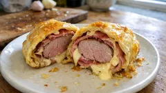 Filet mignon de porc en croûte : jambon, fromage et pâte feuilletée bien dorée