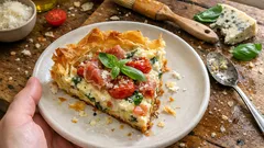 Tarte italienne croustillante à la pâte filo : jambon de Parme, tomates et gorgonzola