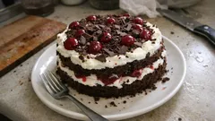 Forêt-Noire maison : génoise cacao légère, griottes au kirsch et chantilly vanille