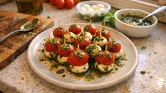Brochettes tomates cerises et bocconcini au pesto : l’apéro frais, zéro cuisson