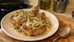 Côtelettes de porc sauce champignons, vin blanc et moutarde : tout se fait dans une seule poêle