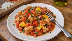 Poulet arlequin à la poêle : poivrons croquants, tomates fondantes, prêt en un rien de temps