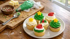 Cupcakes décorés de Noël : une pâte moelleuse et une buttercream vanillée facile à pocher