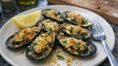 Moules gratinées au beurre persillé : croustillantes dessus, fondantes dedans