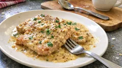 Escalopes de porc à la moutarde à l’ancienne : la sauce crémeuse prête en 15 min